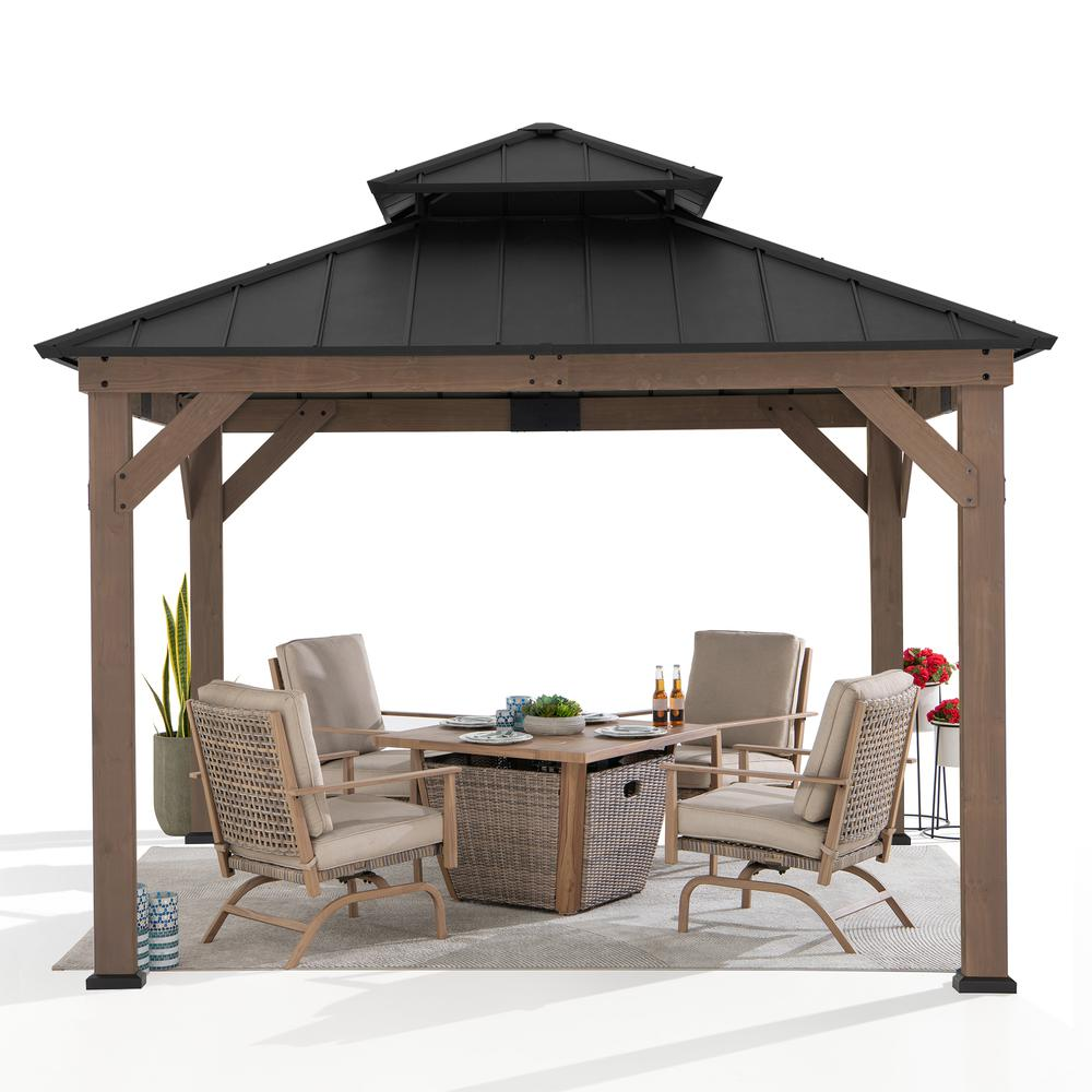 Sunjoy Wooden 11’ x 11’ Outdoor Steel Hardtop Gazebo