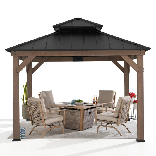 Sunjoy Wooden 11’ x 11’ Outdoor Steel Hardtop Gazebo