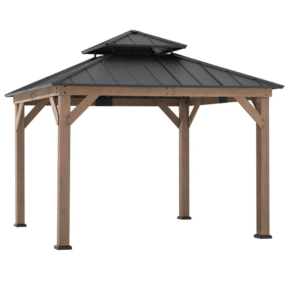 Sunjoy Wooden 11’ x 11’ Outdoor Steel Hardtop Gazebo