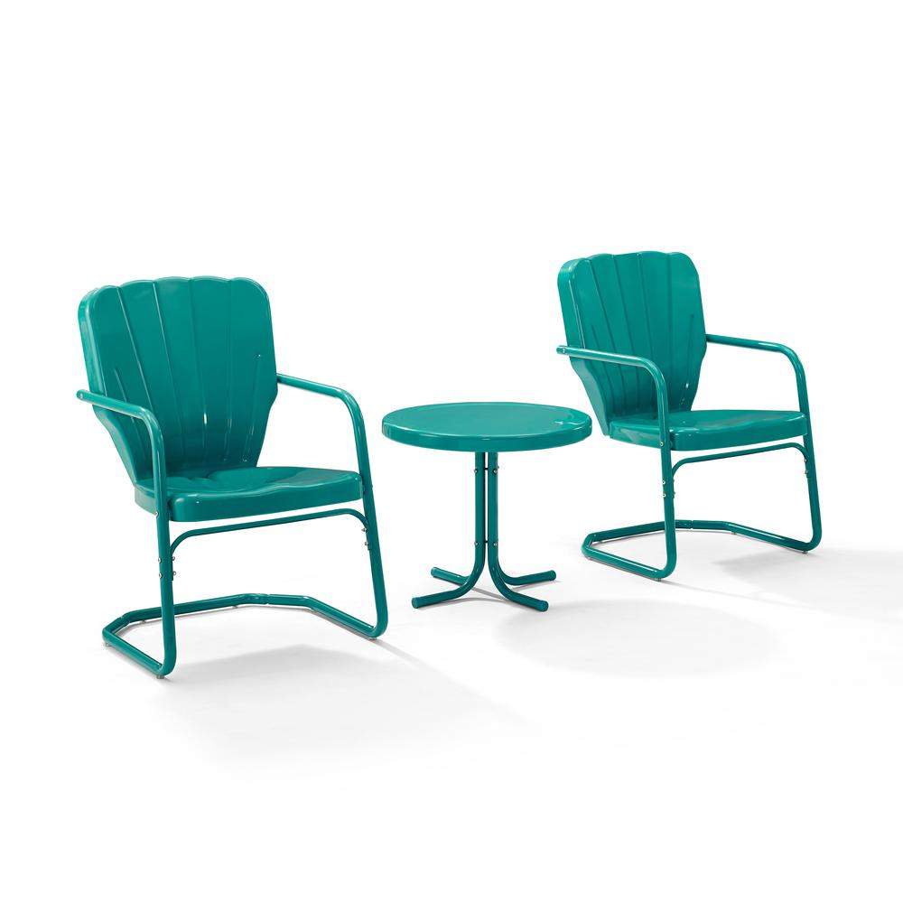 Ridgeland 3Pc Outdoor Metal Armchair Set Turquoise - Side Table & 2 Chairs