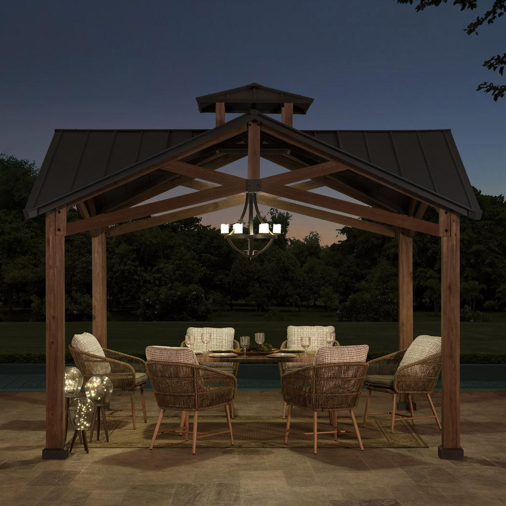 Bella Outdoor Patio Cedar Frame Gazebo with Steel 2-Tier Hardtop Roof