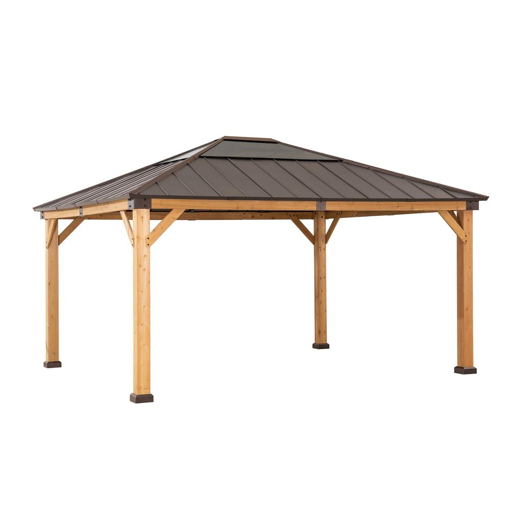 Sunjoy Patio 13 x 15ft Cedar Framed Gazebo with Brown Steel Hardtop