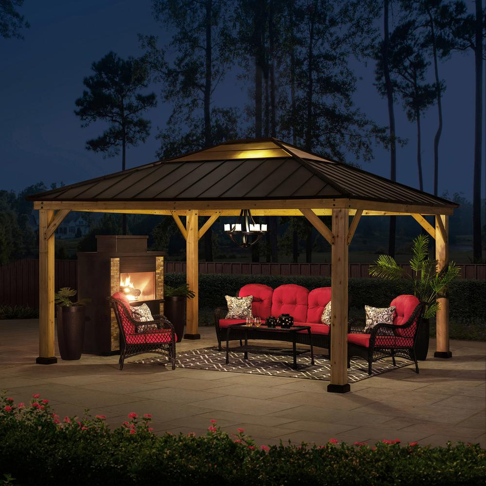 Outdoor Patio Cedar Framed Gazebo with Steel and Polycarbonate Hip Roof Hardtop