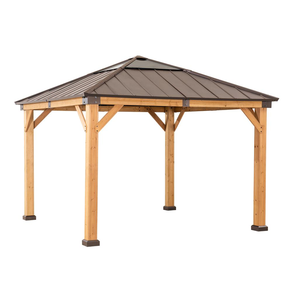 Outdoor Patio Cedar Framed Gazebo with Steel and Polycarbonate Hip Roof Hardtop