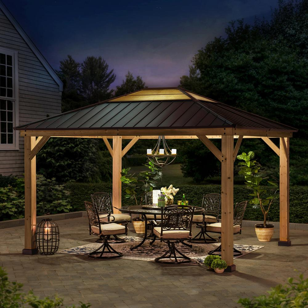 Outdoor Patio Cedar Framed Gazebo with Steel and Polycarbonate Hip Roof Hardtop