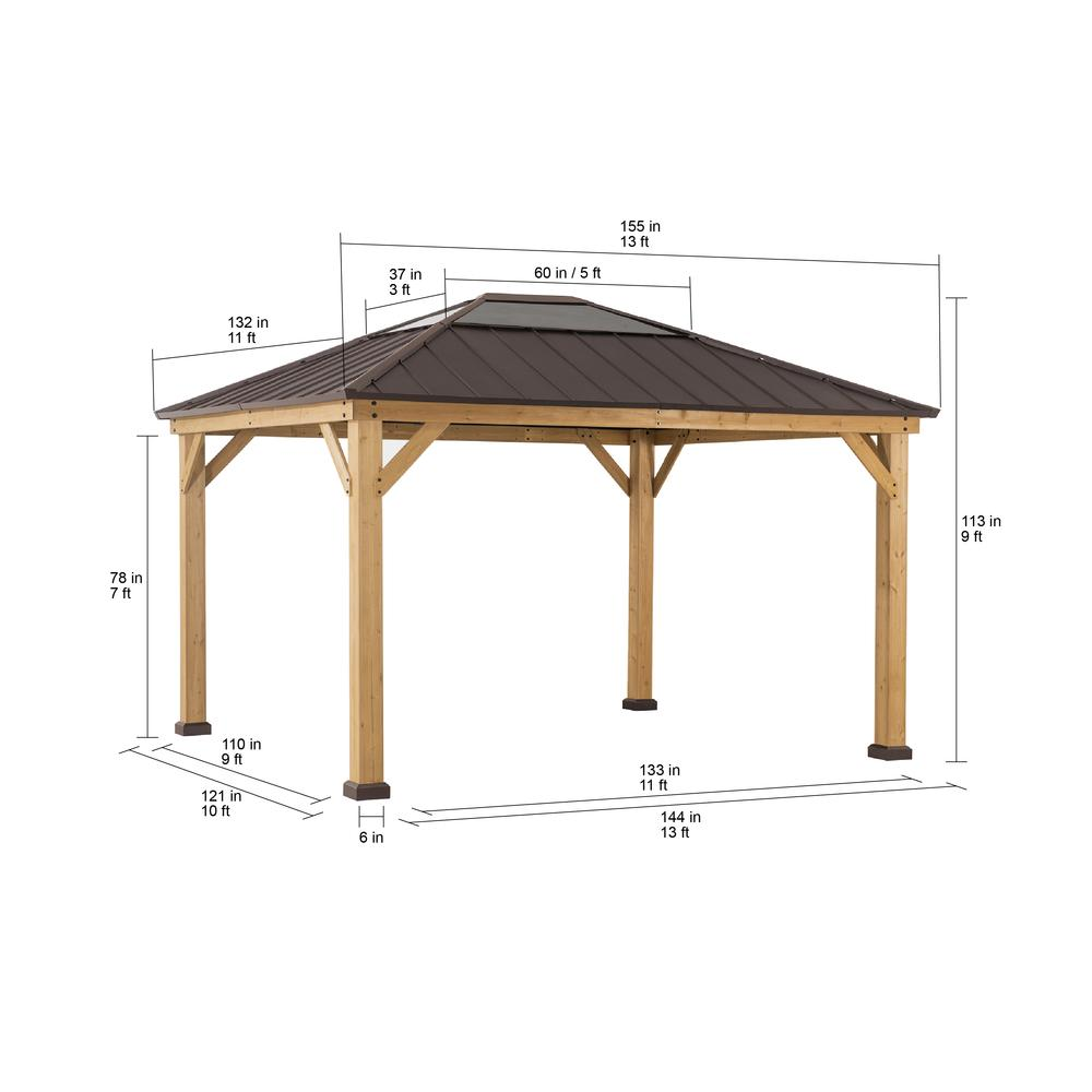 Outdoor Patio Cedar Framed Gazebo with Steel and Polycarbonate Hip Roof Hardtop