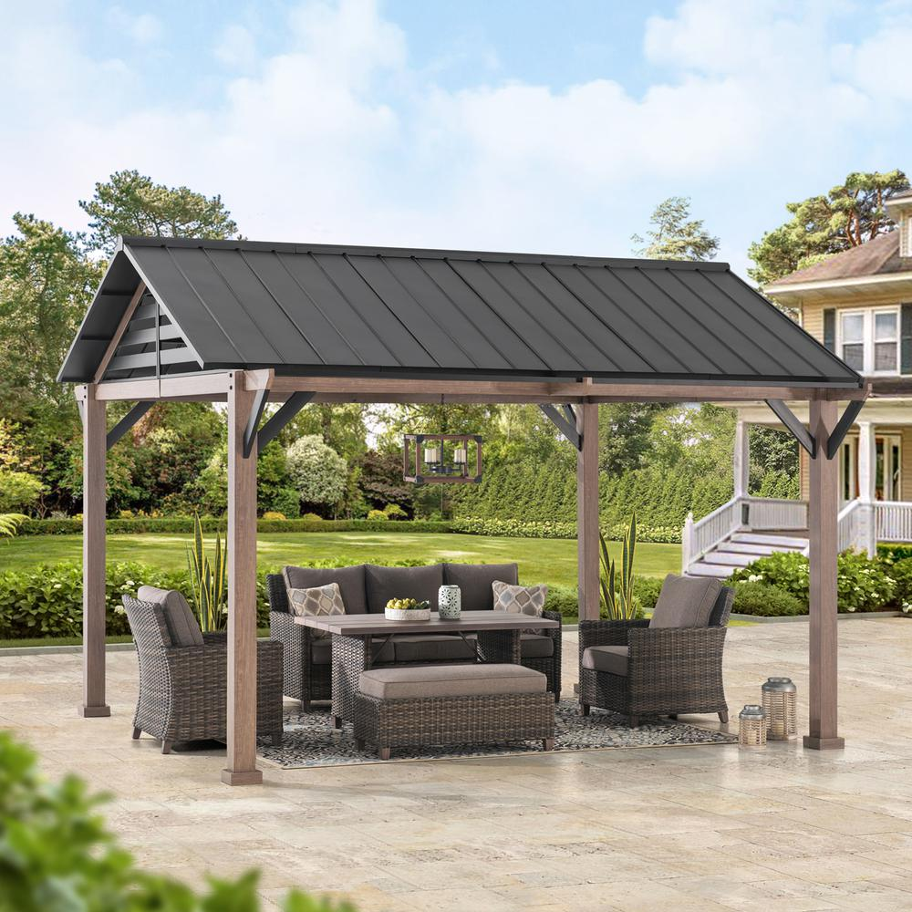 Sunjoy Kinzie 13 x 13 ft Hardtop Gazebo With Pergola Awnings