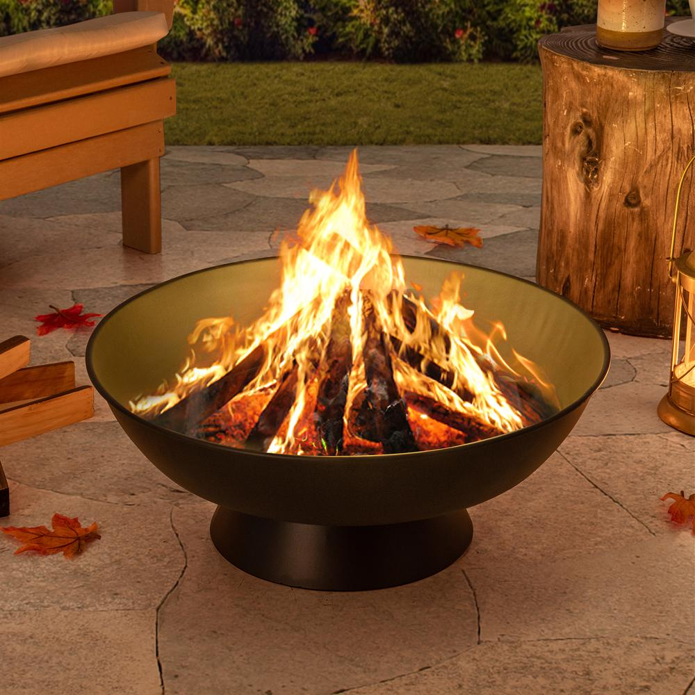 22" Black Steel Round Wood Burning Fire Pit - Enhance Your Outdoor Experience!