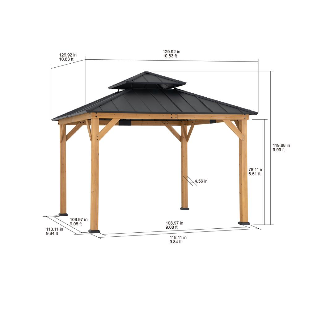 Wood Gazebo with 2-tier Metal Roof, for Patios, Lawn, and Backyard, Black