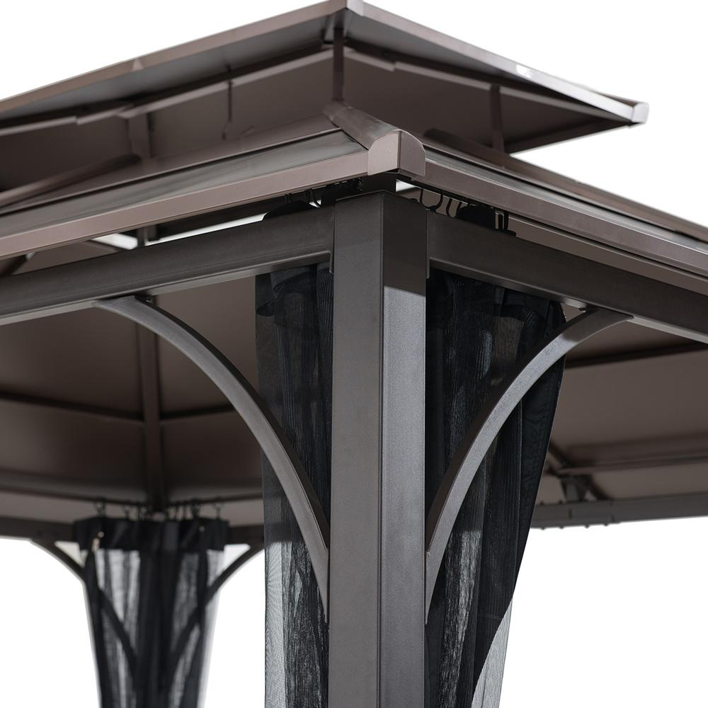 10 ft. x 12 ft. Black and Brown Steel Gazebo with 2-tier Hip Roof Hardtop