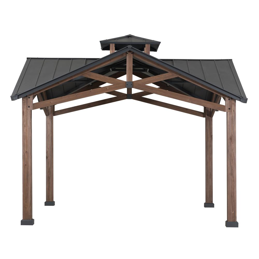 Bella Outdoor Patio Cedar Frame Gazebo with Steel 2-Tier Hardtop Roof