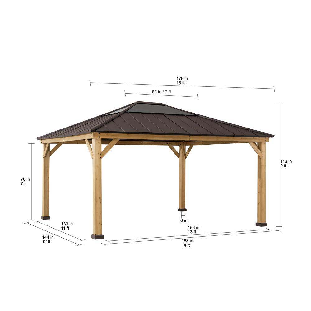 Outdoor Patio Cedar Framed Gazebo with Steel and Polycarbonate Hip Roof Hardtop