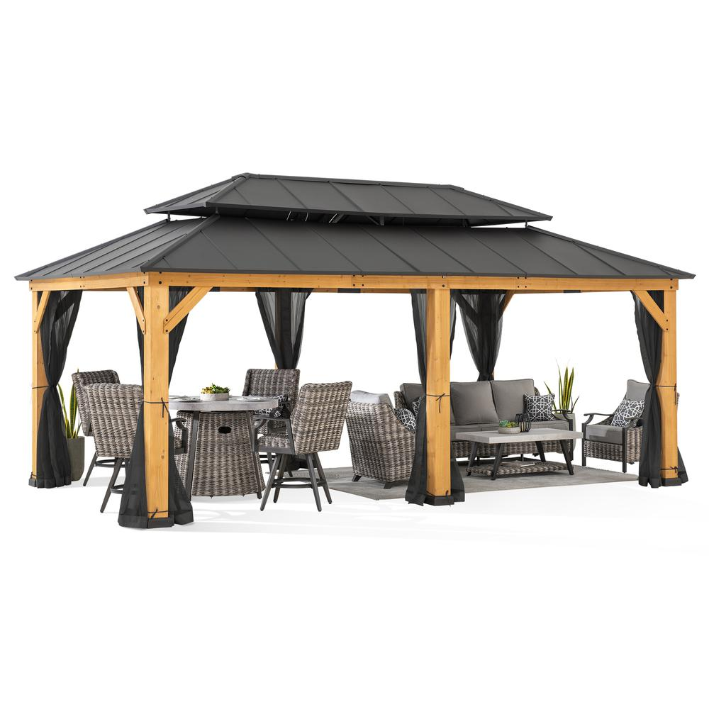 Sunjoy 12 ft. x 20 ft. Cedar Framed  Gazebo with Steel Hardtop