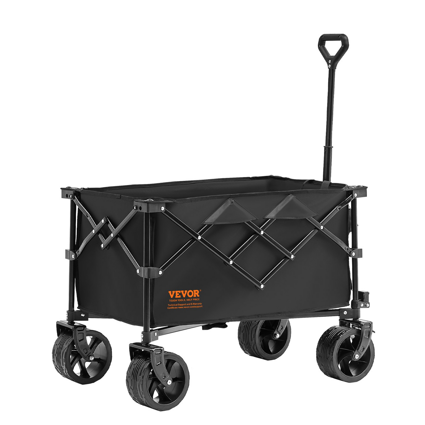 VEVOR Collapsible Folding Wagon, 150 L Beach Wagon Cart with All-Terrain Wheels, Heavy Duty Folding Wagon Cart Max 265 lbs with Drink Holders, Sports Wagon for Camping, Shopping, Garden