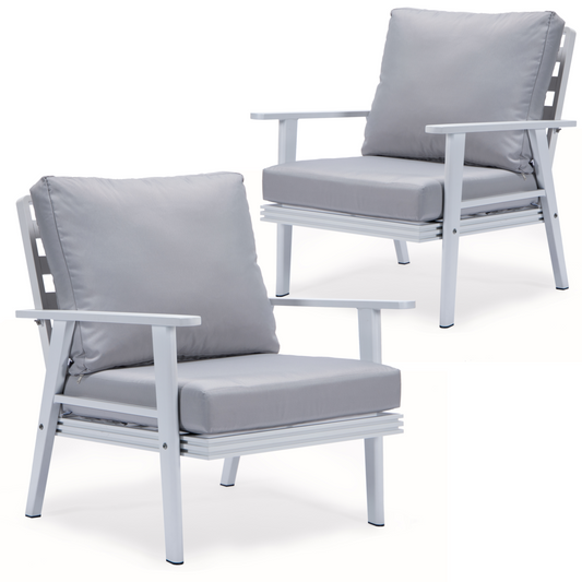 Walbrooke Outdoor Patio White Aluminum Armchairs With Cushions Set Of 2