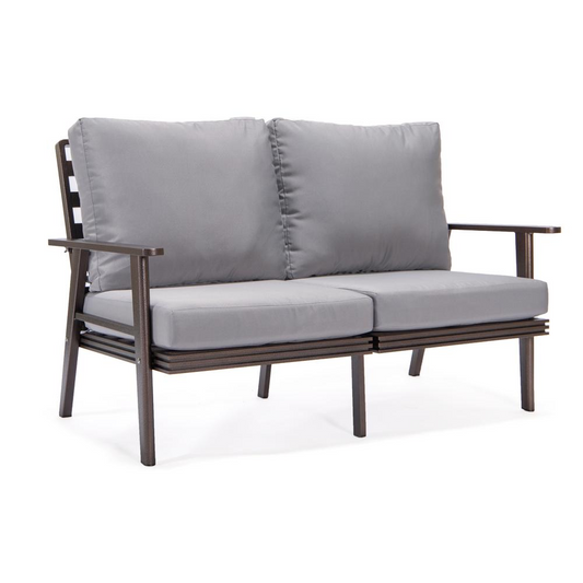 Outdoor Patio Loveseat with Brown Aluminum Frame