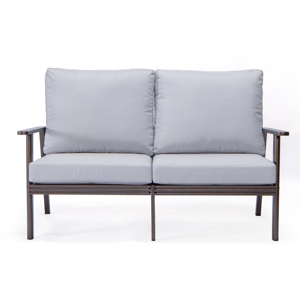 Outdoor Patio Loveseat with Brown Aluminum Frame