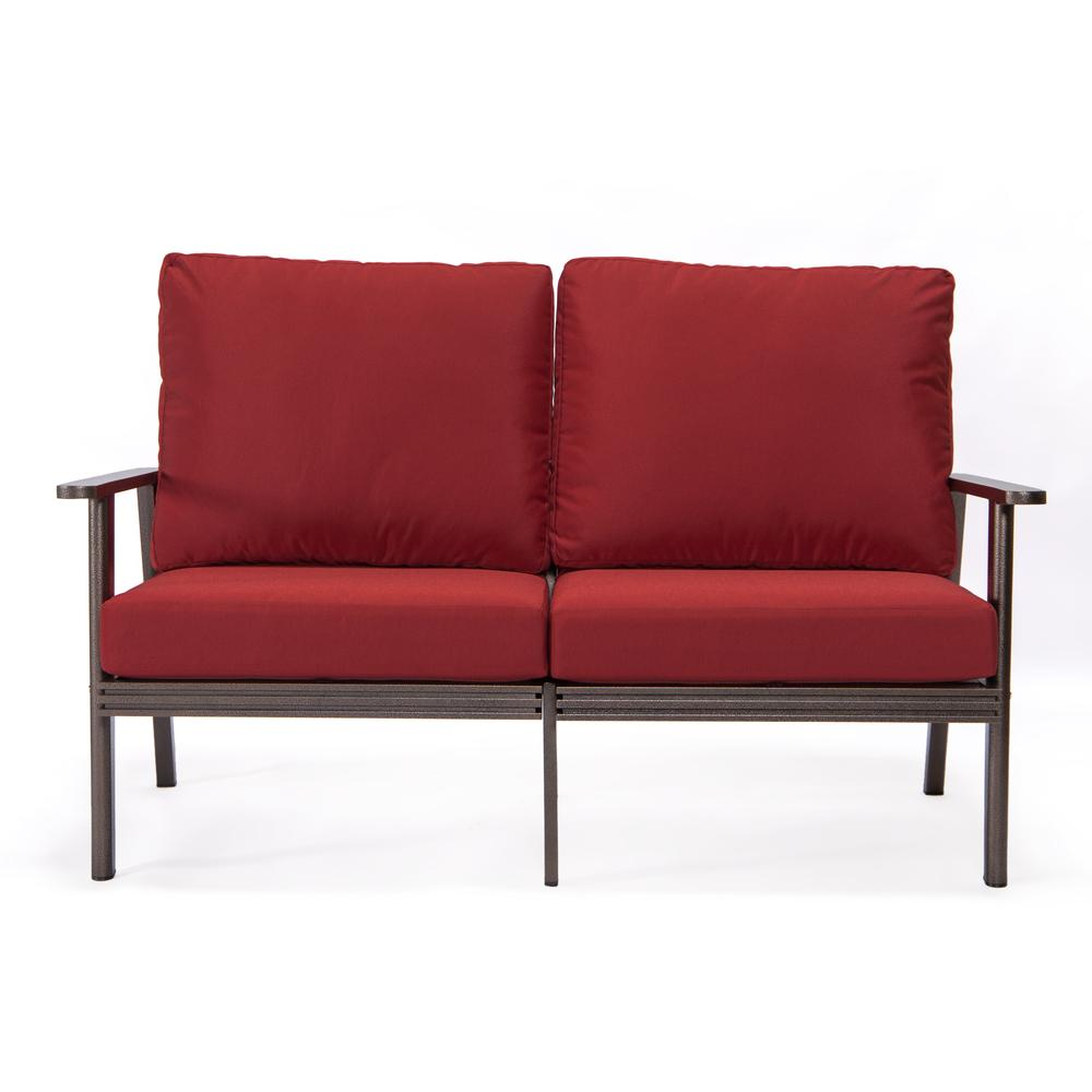 Outdoor Patio Loveseat with Brown Aluminum Frame