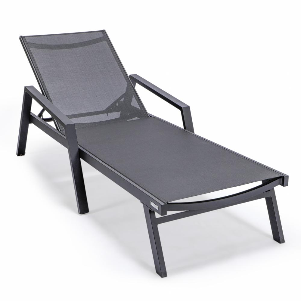 Black Aluminum Outdoor Patio Chaise Lounge Chair With Arms