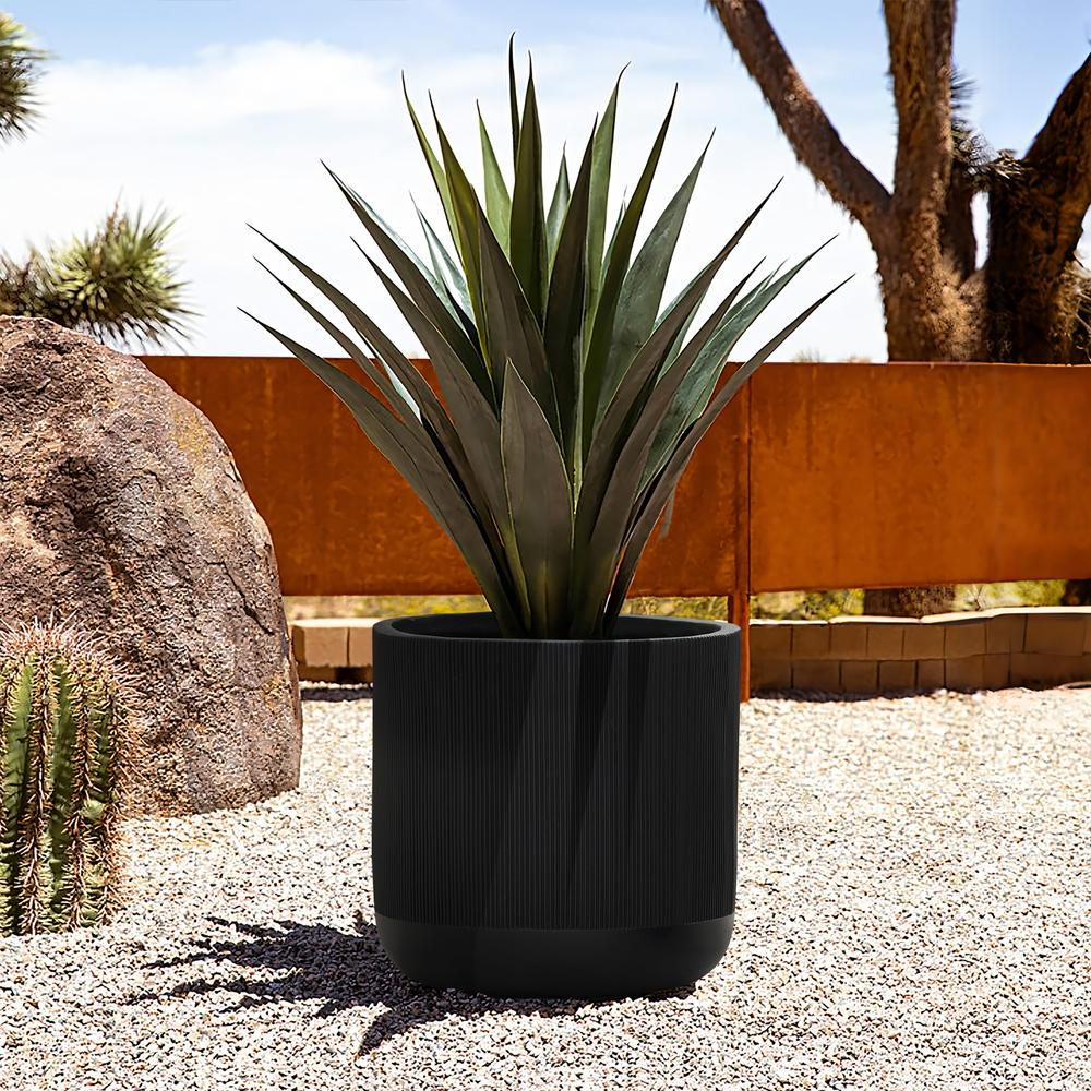 14.8-Inch Round Black Stripes MgO Planter