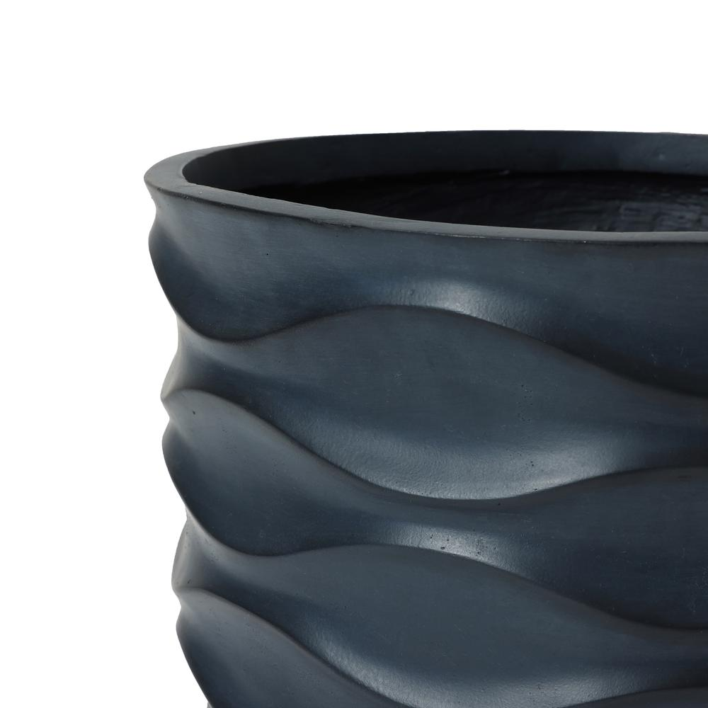 13.4-Inch Round Black Waves MgO Planter