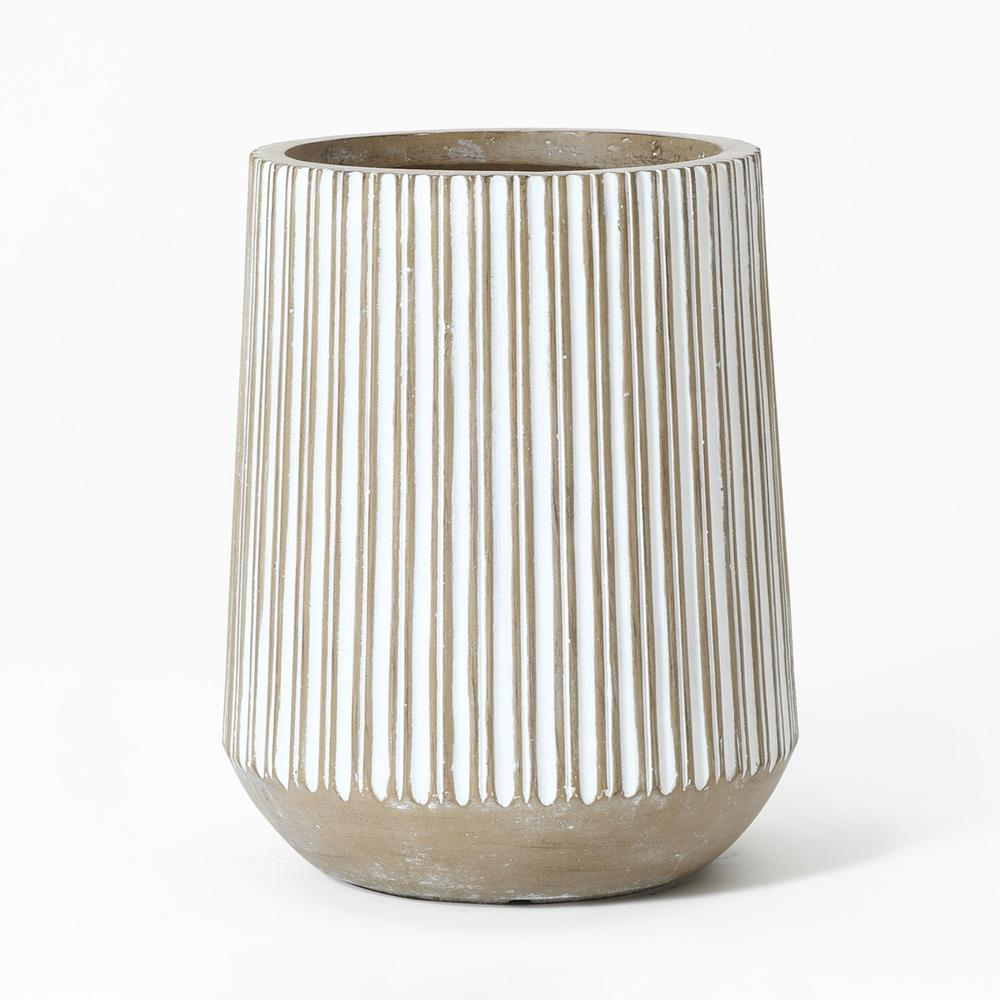 17.1-Inch Round Brown and White Striped MgO Planter