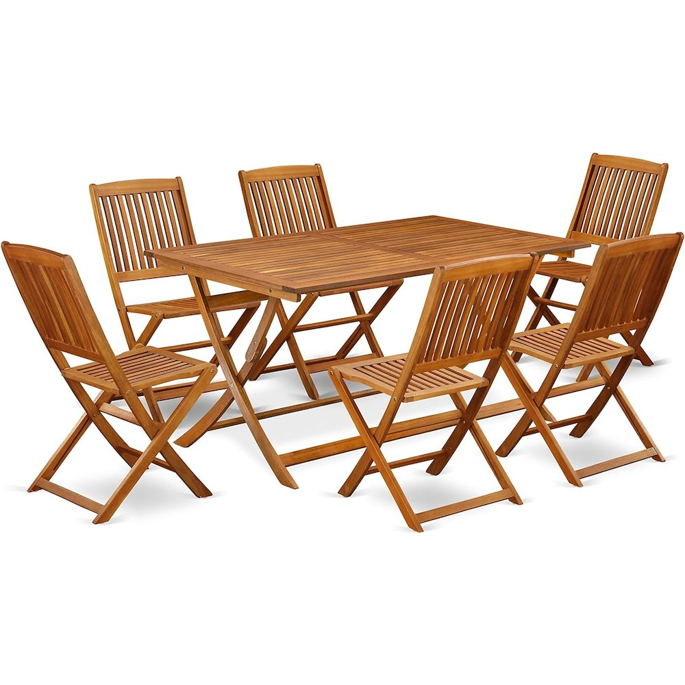 AECM7CWNA - 7 Piece Excellent Outdoor Patio Set-Beautiful Wooden Folding Table with 6 Arm Less Outdoor Chairs- Natural Oil Finish