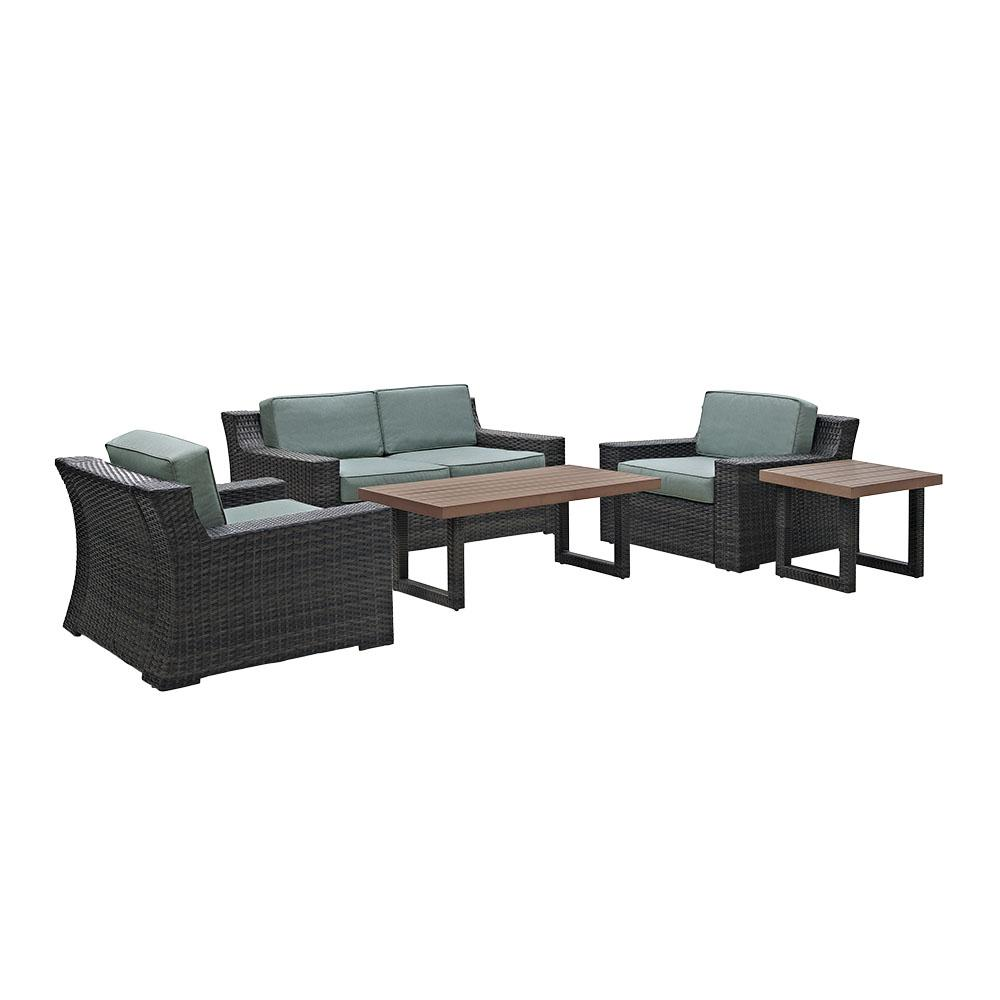 Beaufort 5Pc Outdoor Wicker Conversation Set Mist/Brown - Loveseat, Coffee Table, Side Table, & 2 Chairs