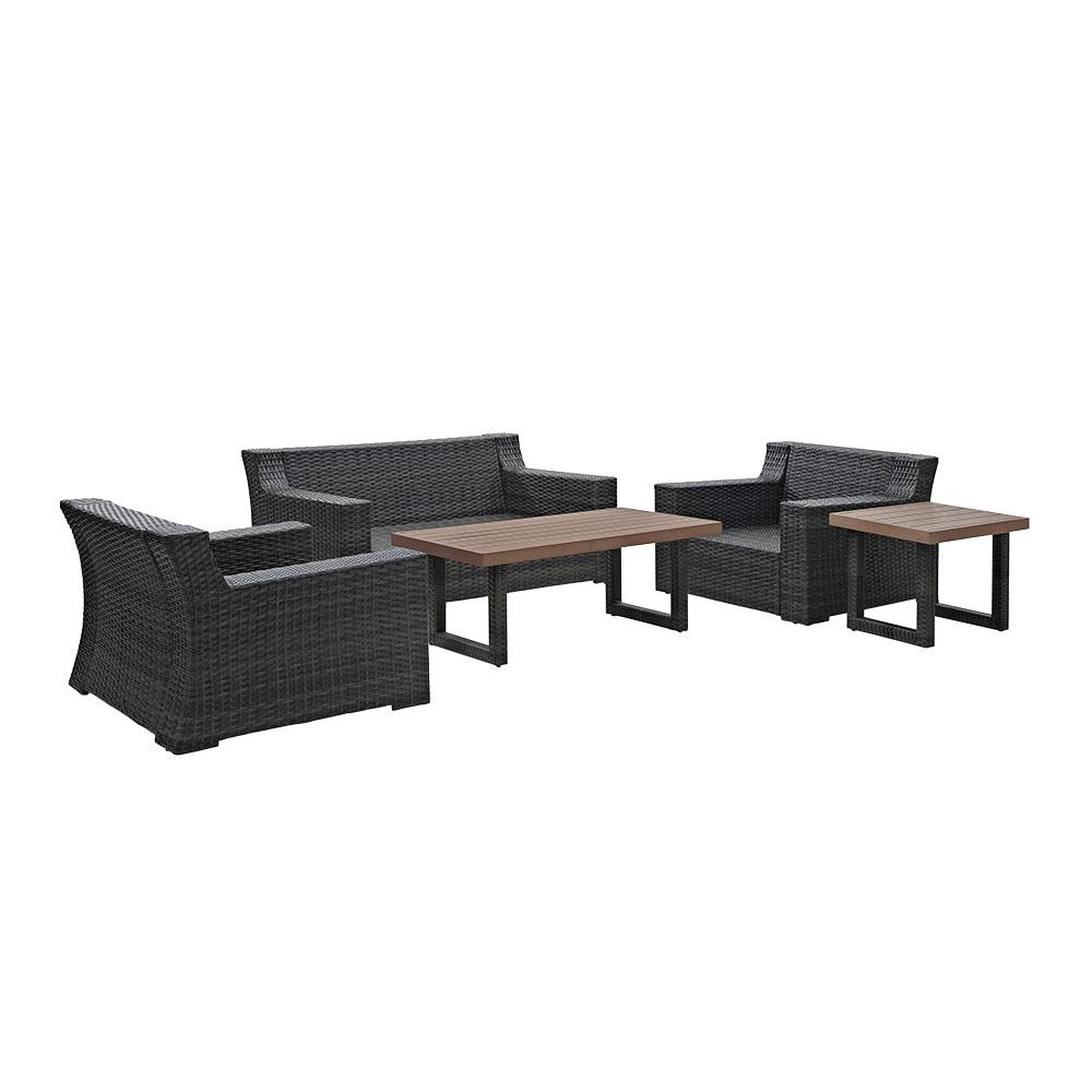 Beaufort 5Pc Outdoor Wicker Conversation Set Mist/Brown - Loveseat, Coffee Table, Side Table, & 2 Chairs