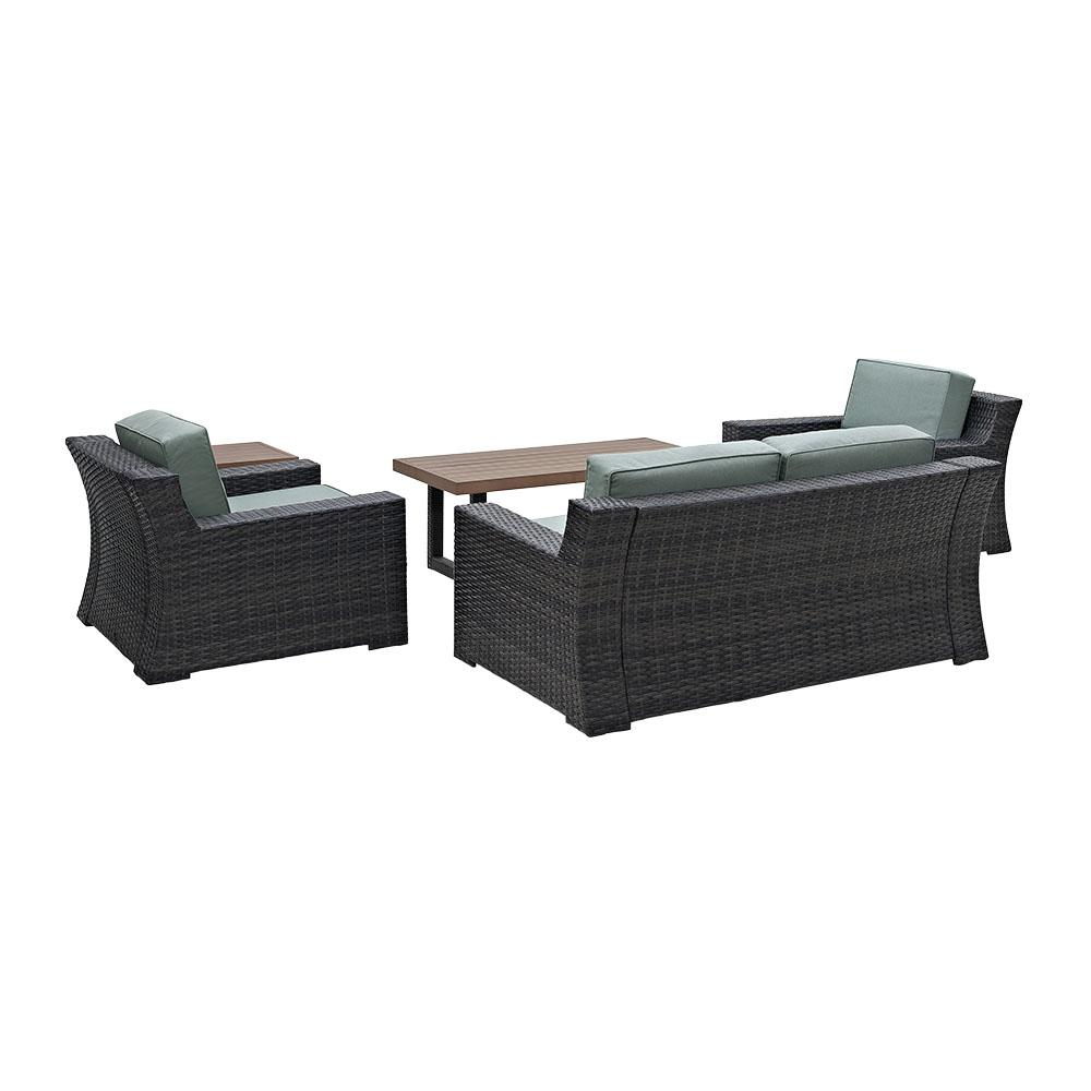 Beaufort 5Pc Outdoor Wicker Conversation Set Mist/Brown - Loveseat, Coffee Table, Side Table, & 2 Chairs