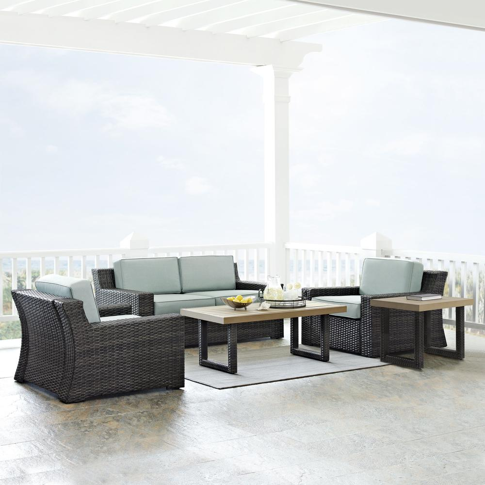 Beaufort 5Pc Outdoor Wicker Conversation Set Mist/Brown - Loveseat, Coffee Table, Side Table, & 2 Chairs