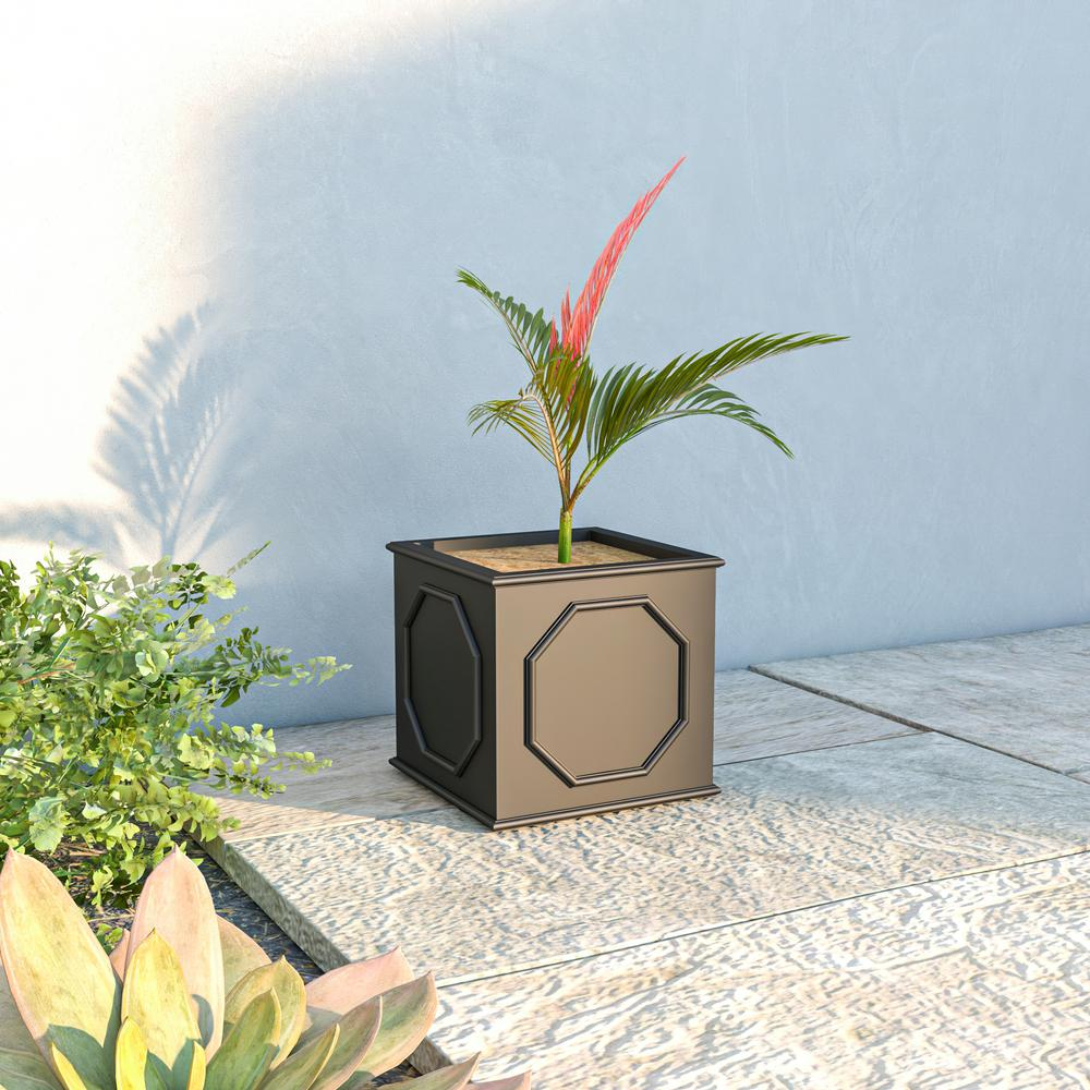 Sprout Series Cubic Fiber Stone Planter in Black 12.6 Cube