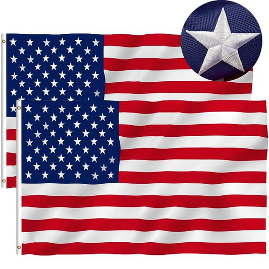 2 Pack American Flag 3x5 FT, Outdoor Indoor Heavy Duty Nylon USA Flags, Embroidered Stars, Brass Grommets, Sewn Stripes