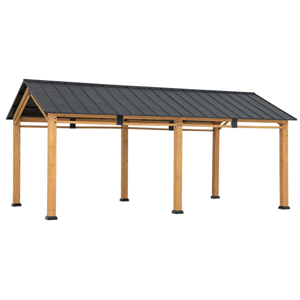 11 ft. x 20 ft. Cedar Wood Frame Carport Outdoor Patio Hardtop Gazebo