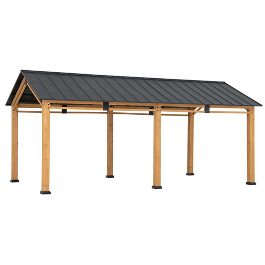 11 ft. x 20 ft. Cedar Wood Frame Carport Outdoor Patio Hardtop Gazebo