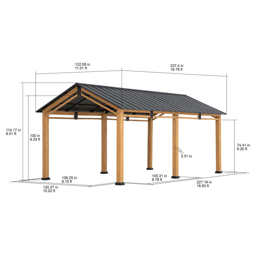 11 ft. x 20 ft. Cedar Wood Frame Carport Outdoor Patio Hardtop Gazebo