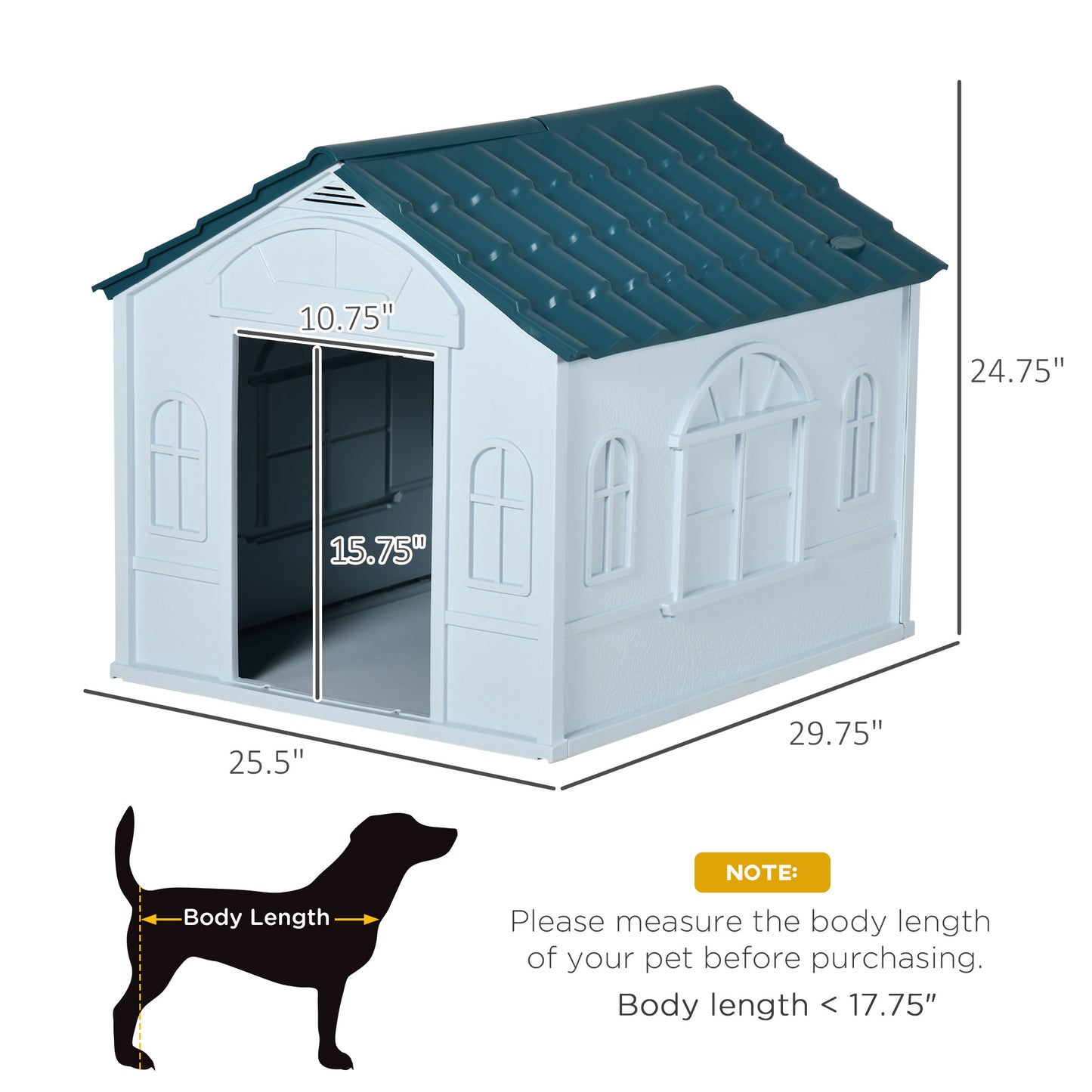 PawHut Plastic Dog House, Water Resistant Puppy Shelter Indoor Outdoor with Door, Easy to Assemble, for Medium and Small Dogs, Blue