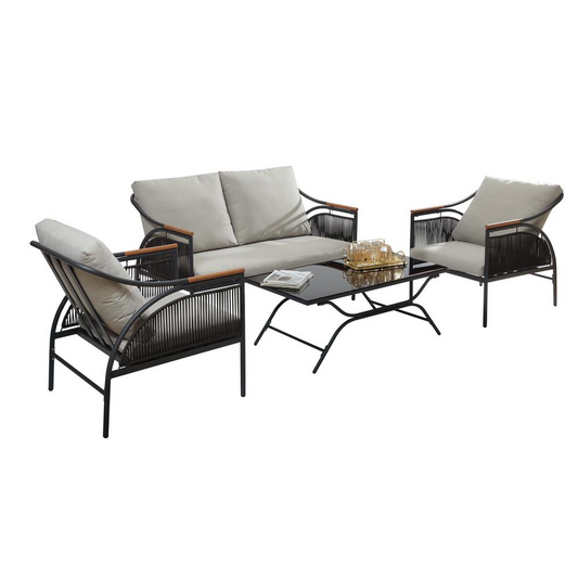 4-Piece Dark Gray Iron Outdoor Patio Furniture Set with Cushions