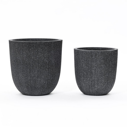 2-Piece Tapered Round Plastic Planters Set, Mediterranean Black