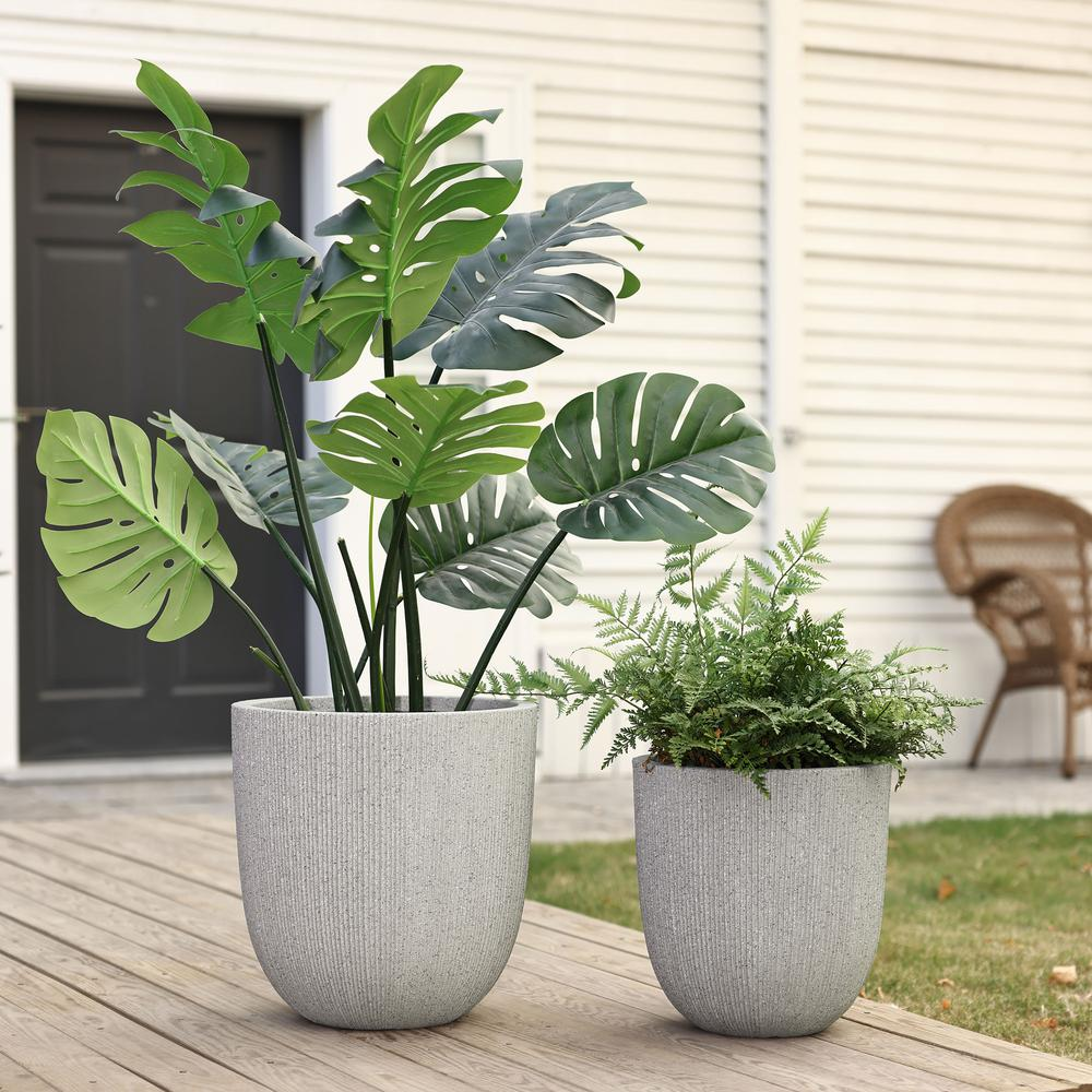 2-Piece Tapered Round Plastic Planters Set, Mediterranean Beige