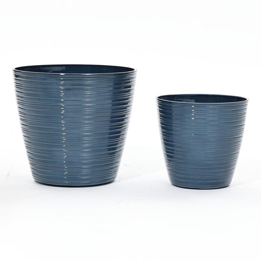 2-Piece Tapered Round Plastic Planters Set, Marine Blue