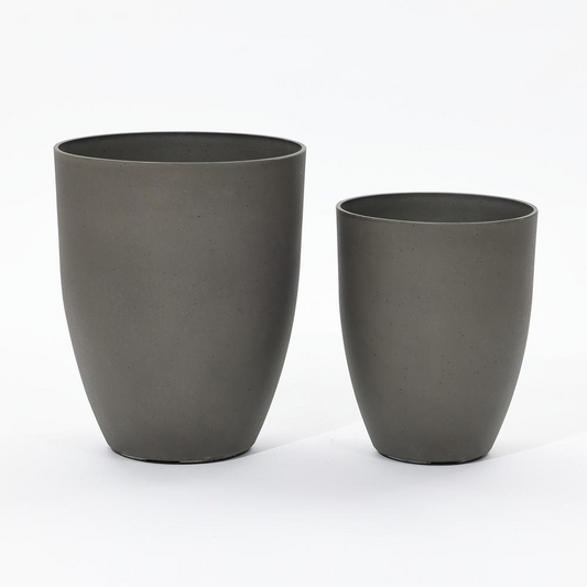 2-Piece Tall Tapered Round Plastic Planters Set, Husky Gray