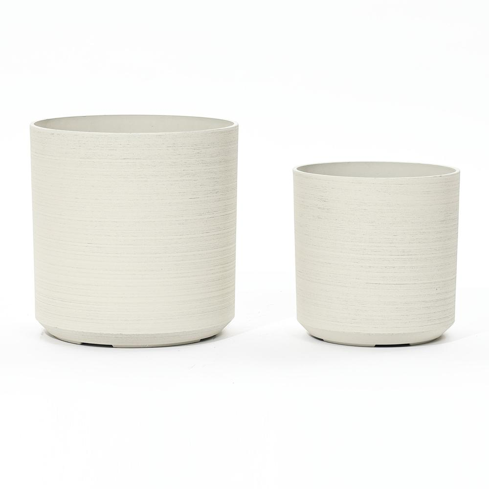 2-Piece Round Plastic Planters Set, Cortina Cream