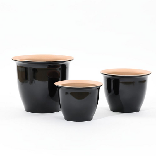 3-Piece Ebony Black Round Recyled Plastic Planter Set