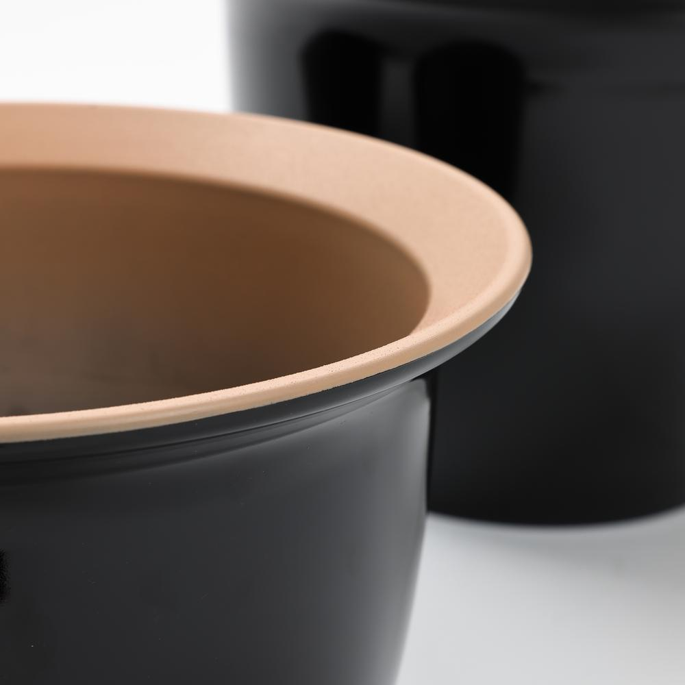 3-Piece Ebony Black Round Recyled Plastic Planter Set