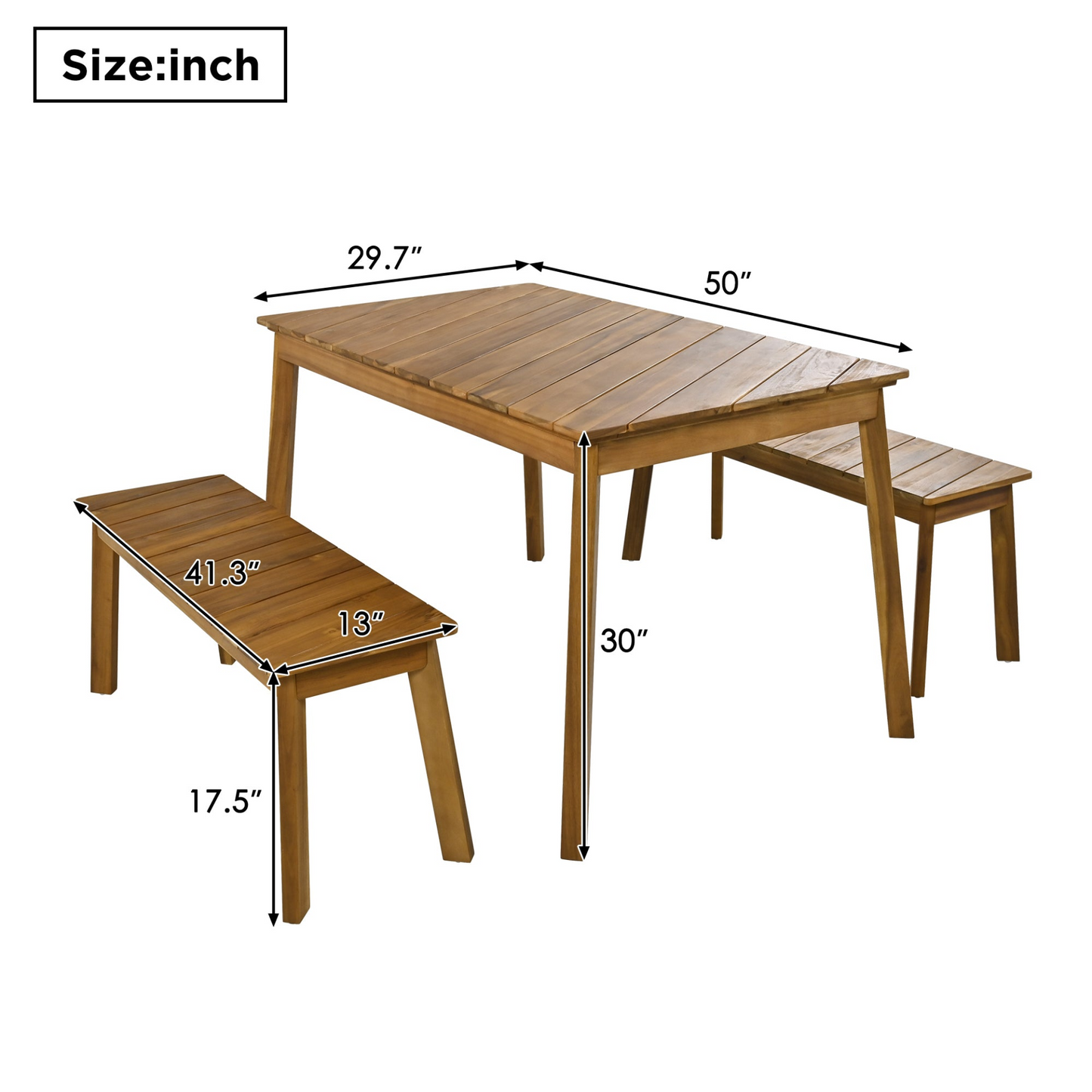 3 Pieces Acacia Wood Table Bench Dining Set For Outdoor & Indoor Furniture With 2 Benches, Picnic Beer Table for Patio, Porch, Garden, Poolside, Natural