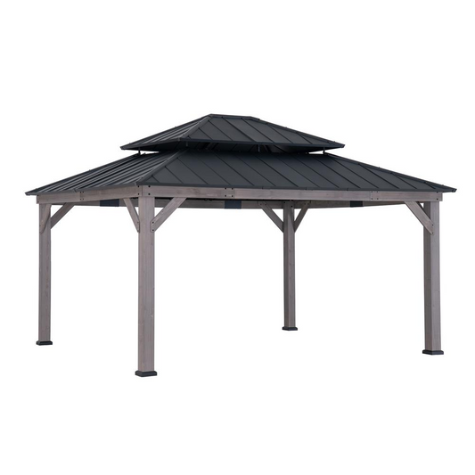 13 ft. x 15 ft. Cedar Framed Gazebo with Black Steel 2-tier Hip Roof Hard Top