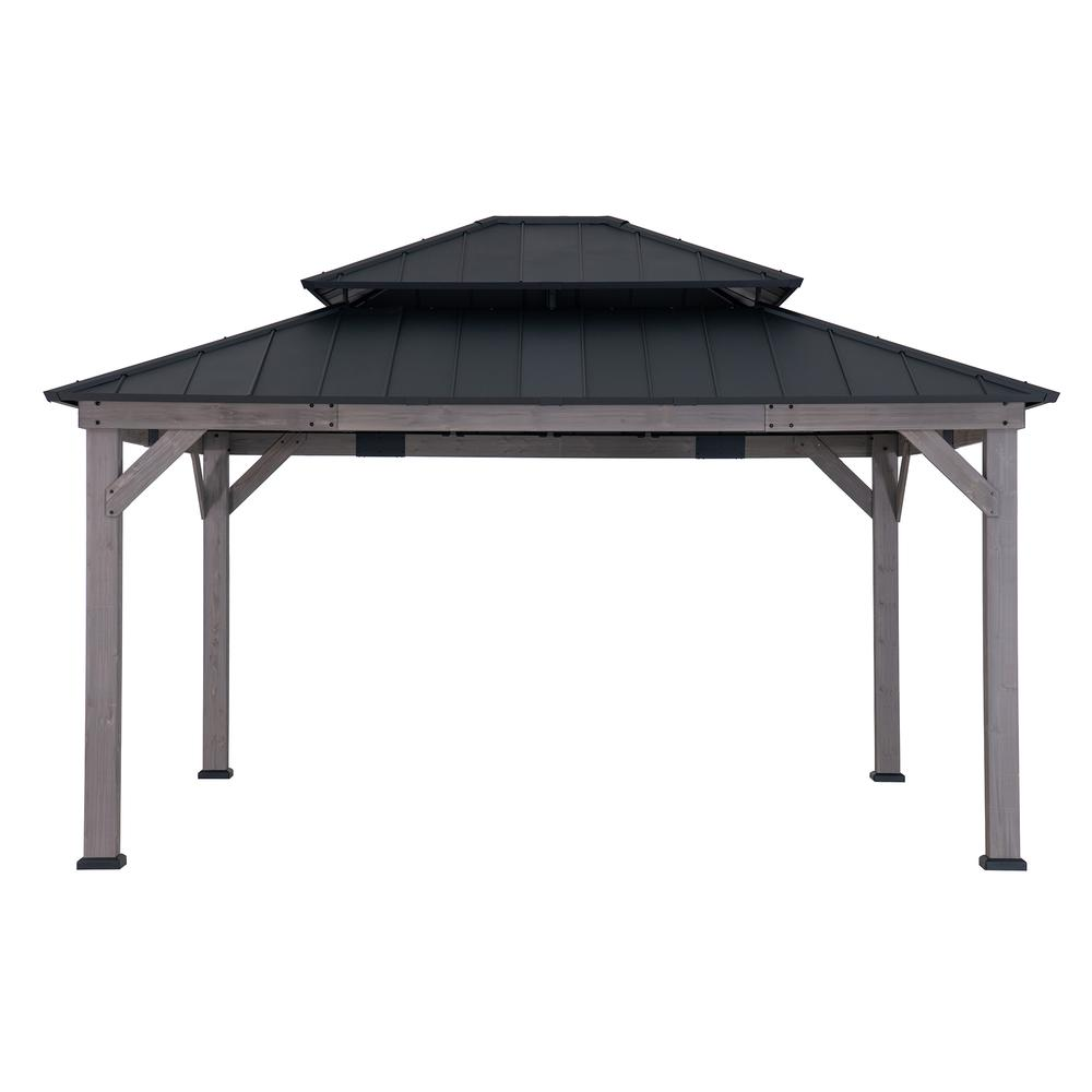 13 ft. x 15 ft. Cedar Framed Gazebo with Black Steel 2-tier Hip Roof Hard Top