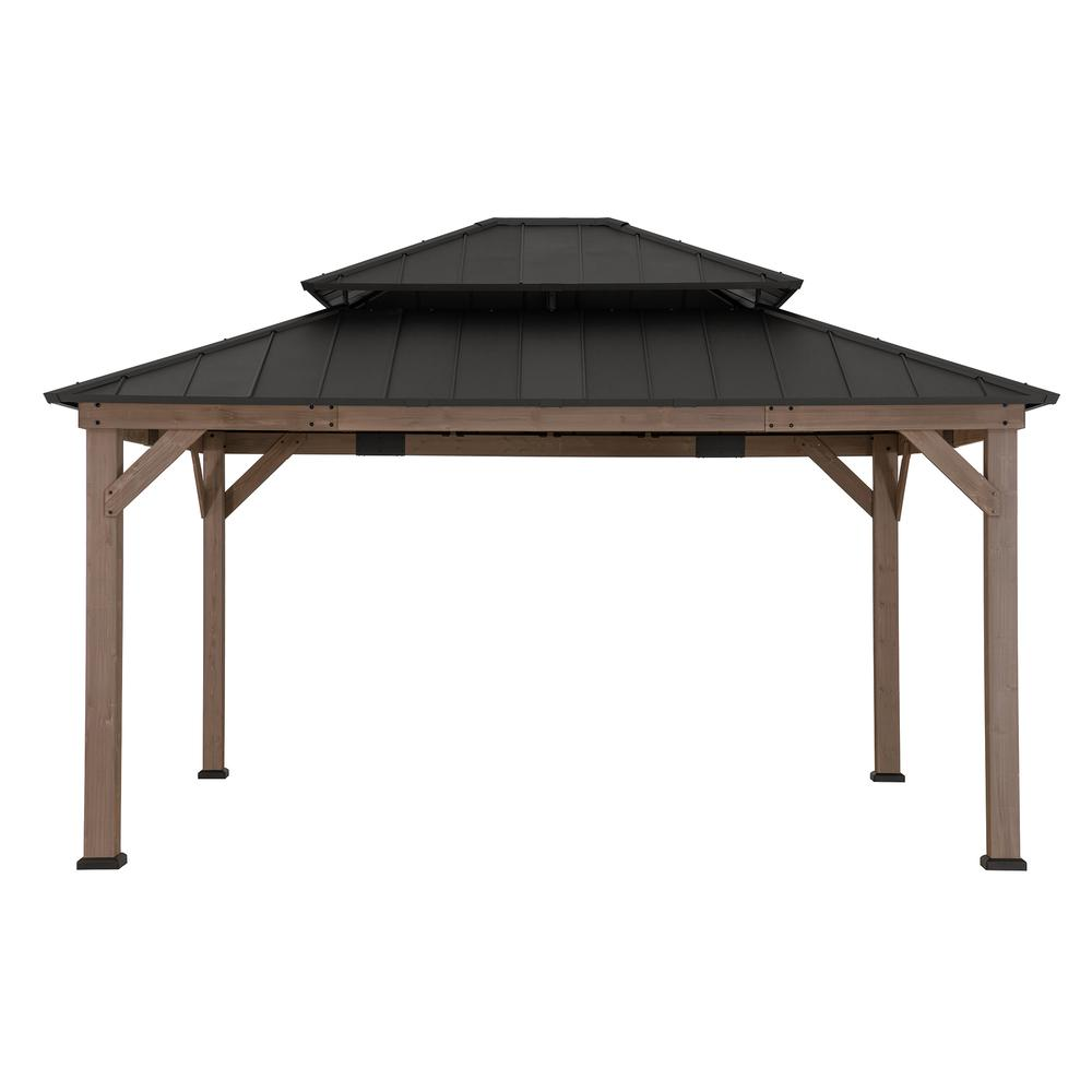 13 ft. x 15 ft. Cedar Framed Gazebo with Brown Steel 2-tier Hip Roof Hard Top