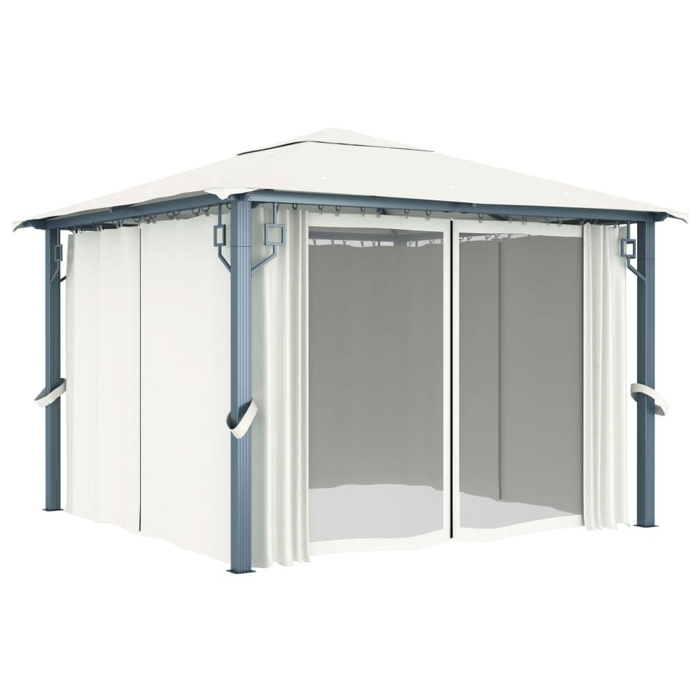 Gazebo with Curtain 118.1"x118.1" Cream Aluminum